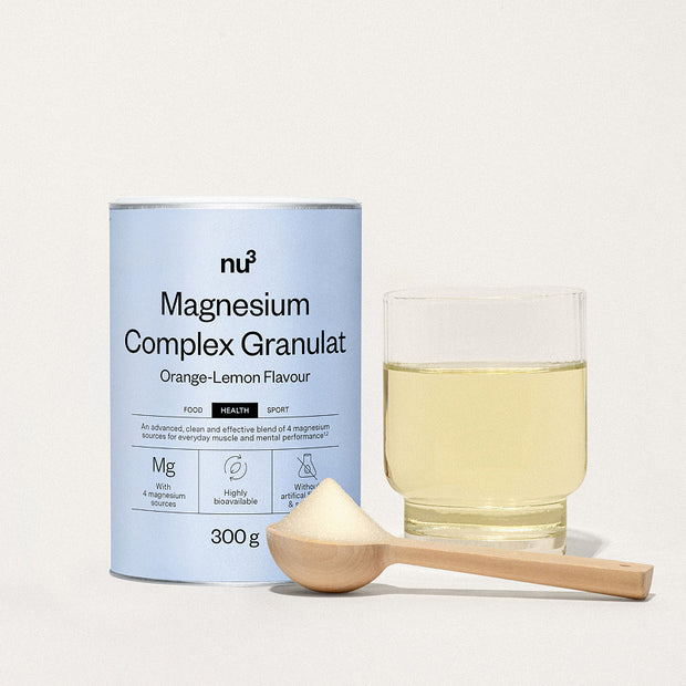 Dose nu3 Magnesium-Granulat mit Glas & Holzlöffel
